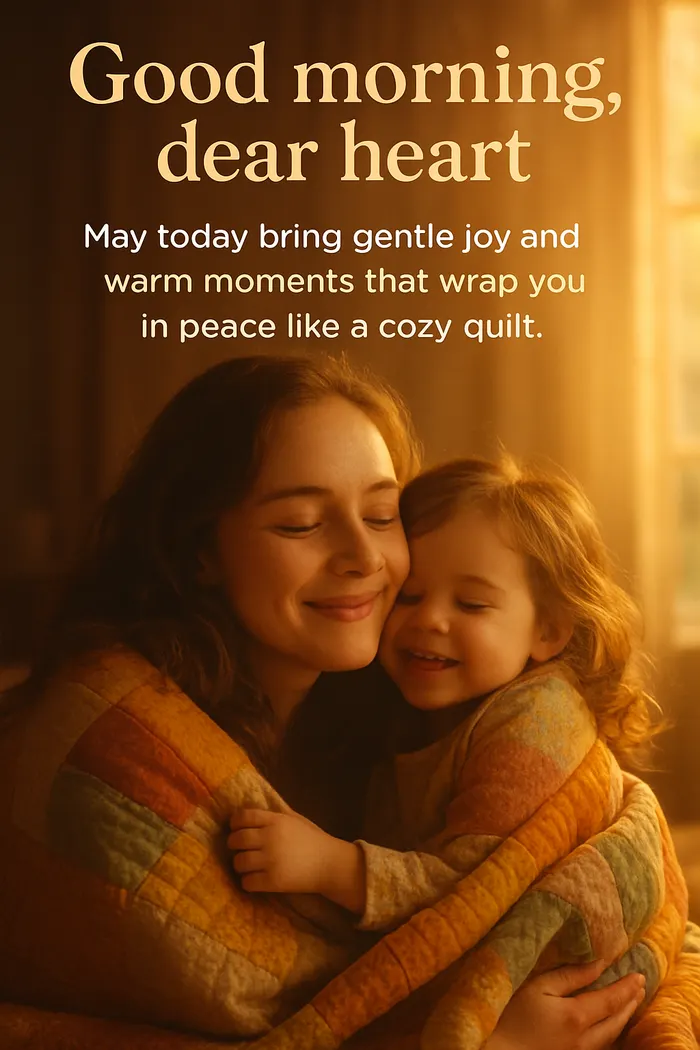 Good morning, dear heart. May today bring gentle joy and warm moments that wrap you in peace like a cozy quilt.