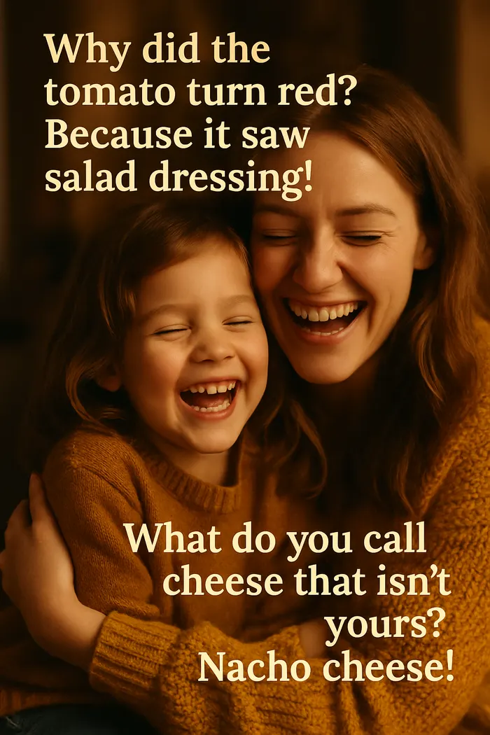 Why did the tomato turn red? Because it saw the salad dressing! What do you call cheese that isn’t yours? Nacho cheese!